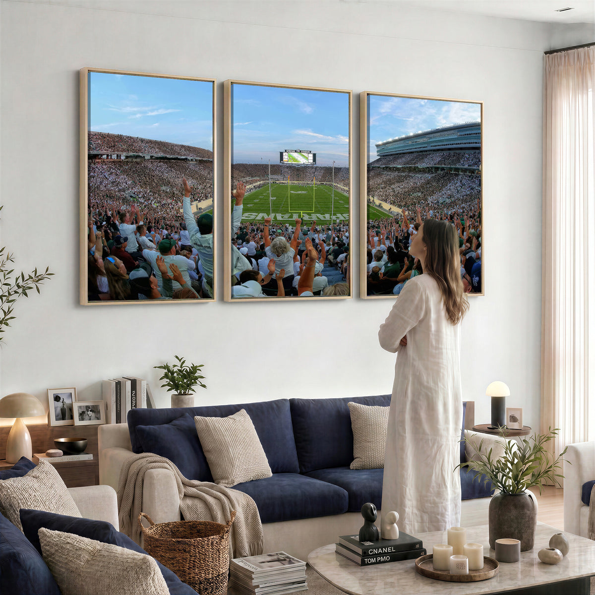 73105-PAN-FL-20X10 - Michigan State Spartans Football Team Art Print - East Lansing Spartan Stadium Wall Art Canvas Print
