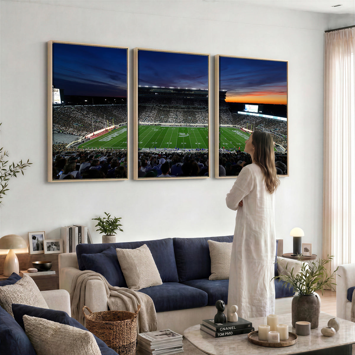 49074-PAN-FL-20X10 - Michigan State Spartans Football Team Print - East Lansing Spartan Stadium Canvas Print