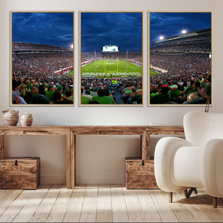 Michigan State Spartans Football Team Print - East Lansing Spartan Stadium Wall Art Canvas Print