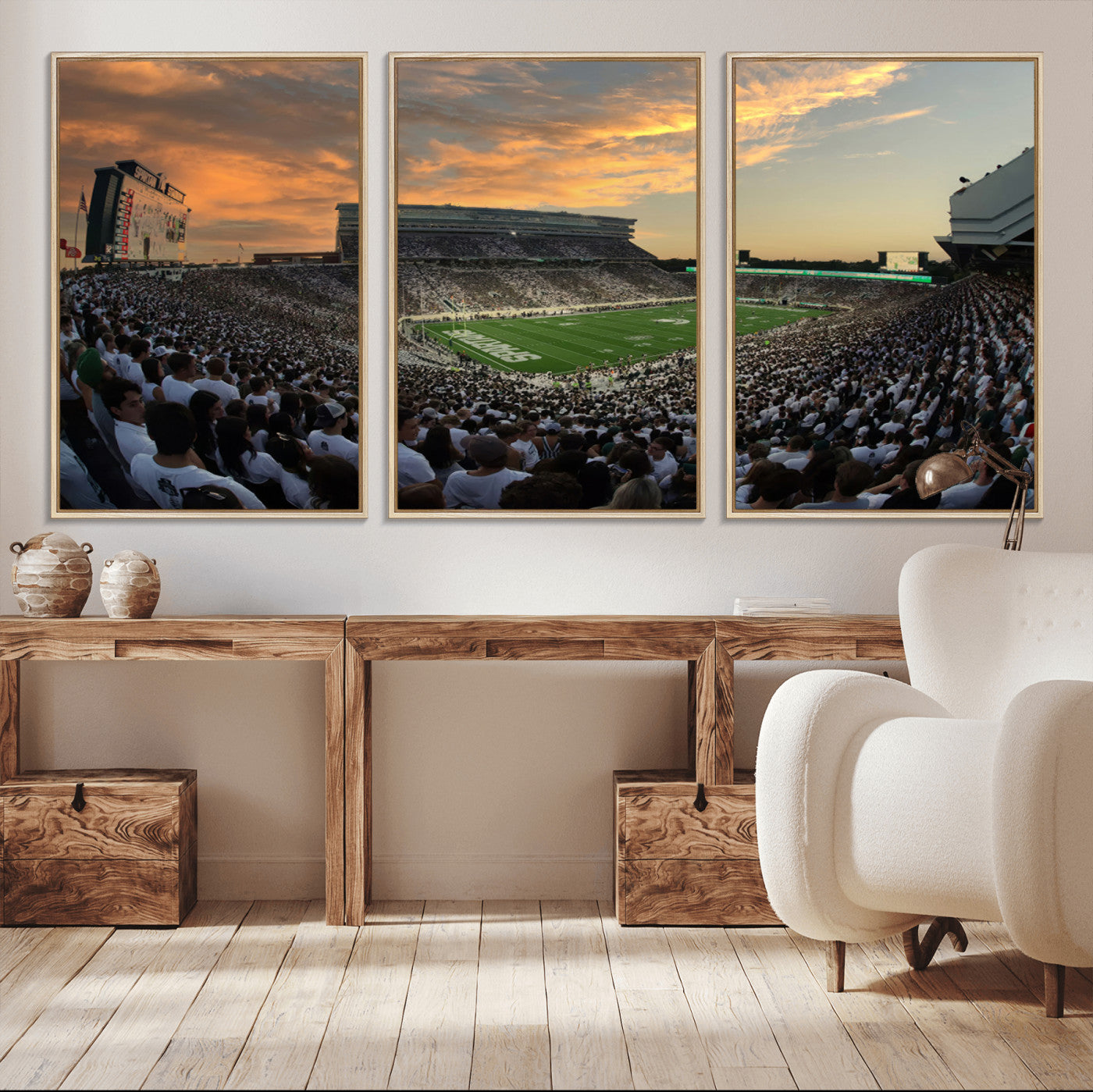MGV-FC-60X30-3P - Michigan State Spartans Football Team Print - East Lansing Spartan Stadium Wall Art Canvas Print