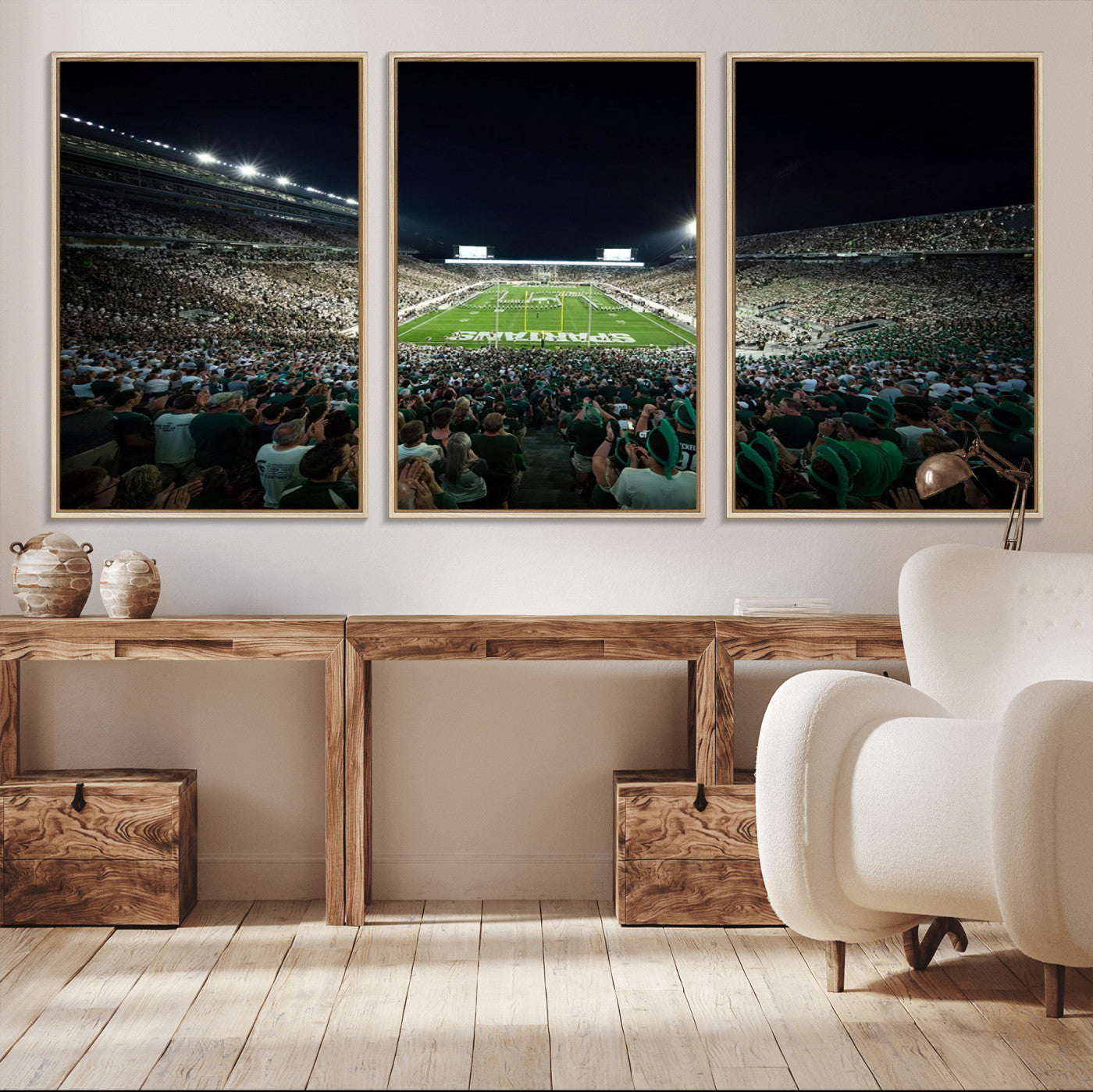 MGV-FC-60X30-3P - Framed Michigan State Spartans Football Team Print - East Lansing Spartan Stadium Wall Art Canvas