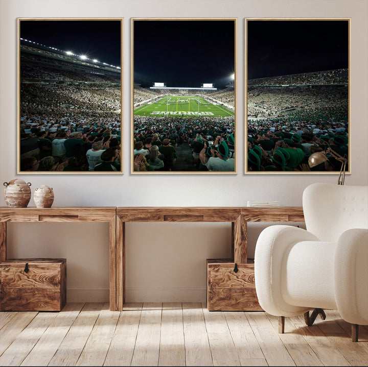 Michigan State Spartans Football Team Print - East Lansing Spartan Stadium Wall Art Canvas Print