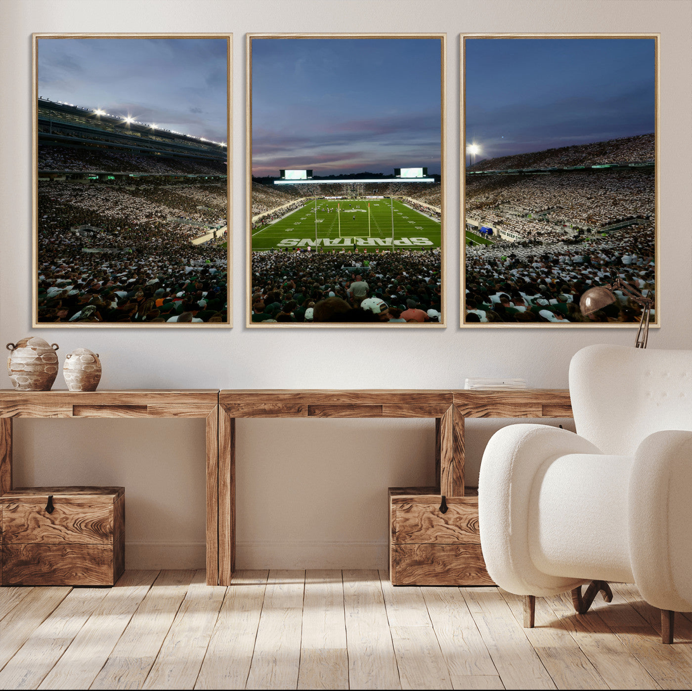 MGV-FC-60X30-3P - Michigan State Spartans Football Team Print - East Lansing Spartan Stadium Canvas Print