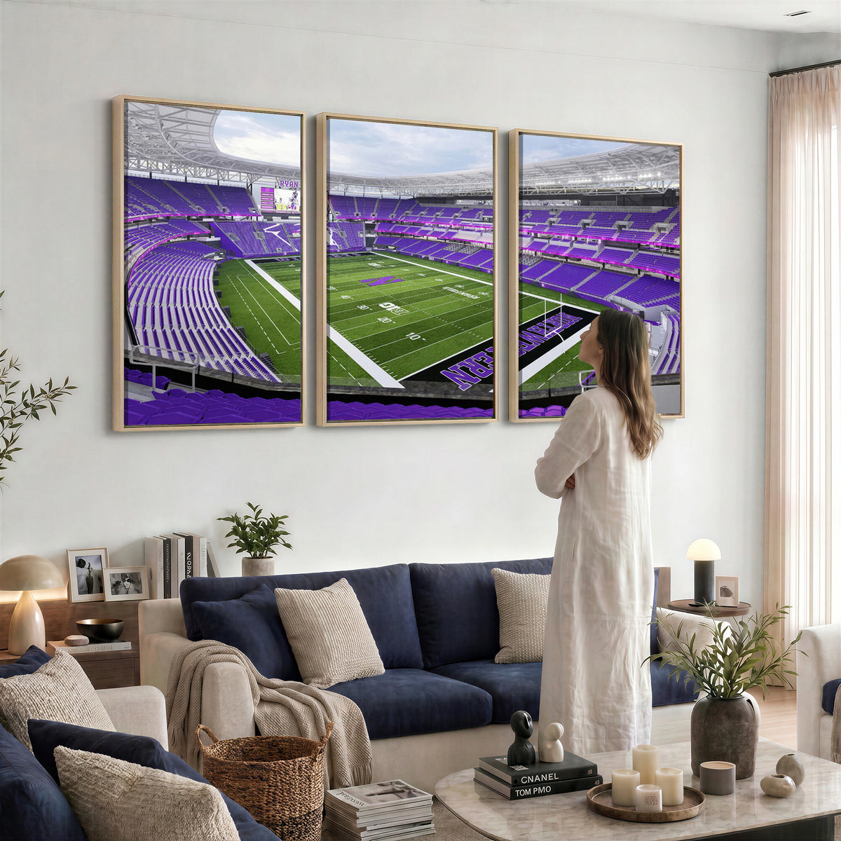 49190-MGV-CV-36X24 - Northwestern University Wildcats Football Team Print - Evanston Ryan Field Wall Art Canvas Print