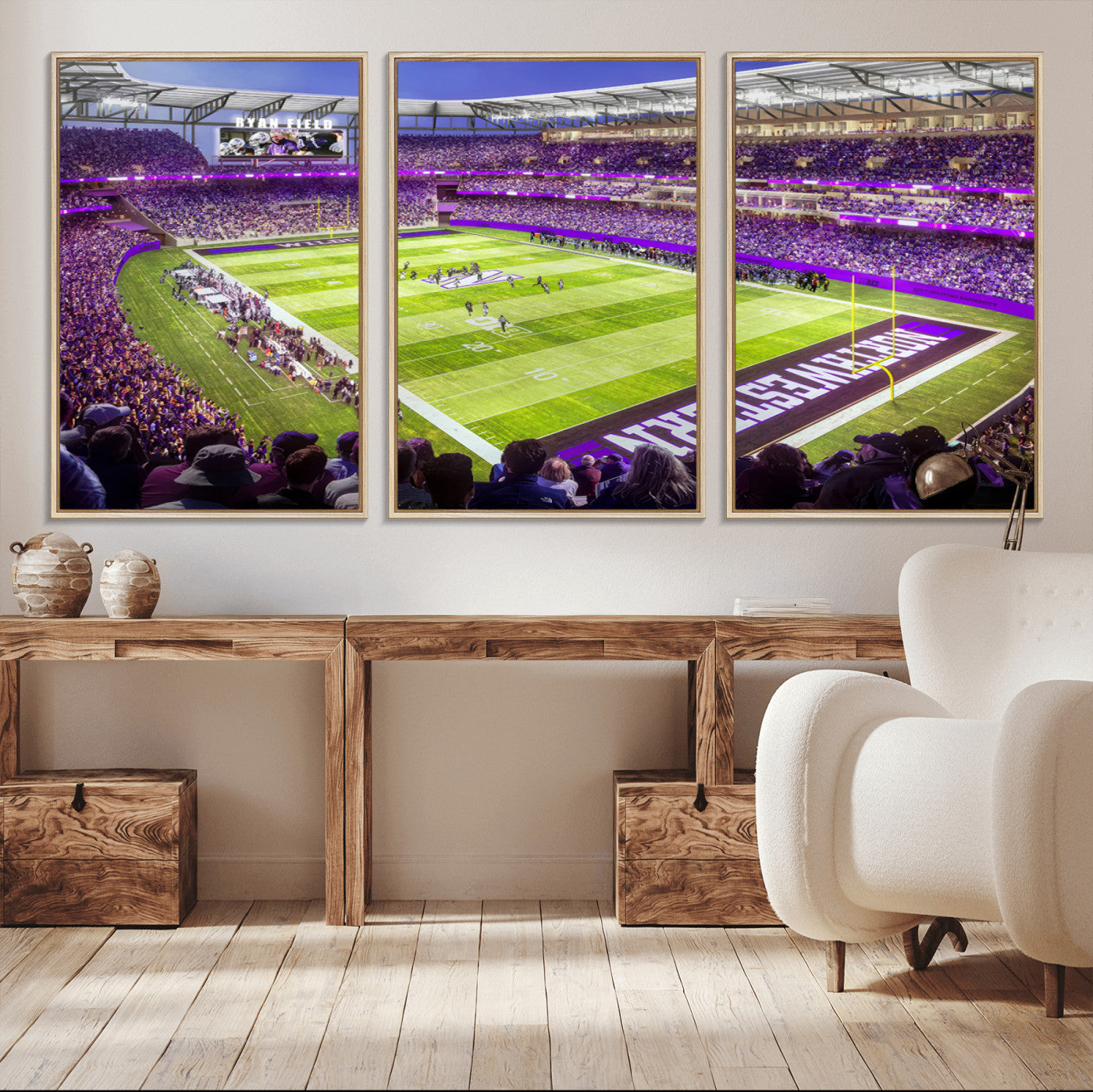 81245-MGV-FC-60X30-3P_Natural-Northwestern University Wildcats Football Team Print - Evanston Ryan Field Wall Art Canvas Print