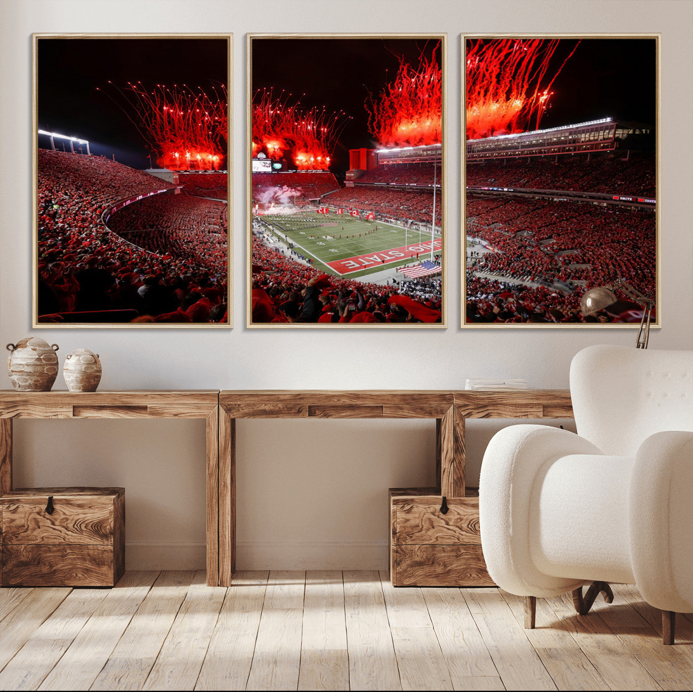 56909-MGV-FC-60X30-3P_Natural-Ohio State University Buckeyes Football Team Print - Columbus Ohio Stadium Wall Art Canvas Print