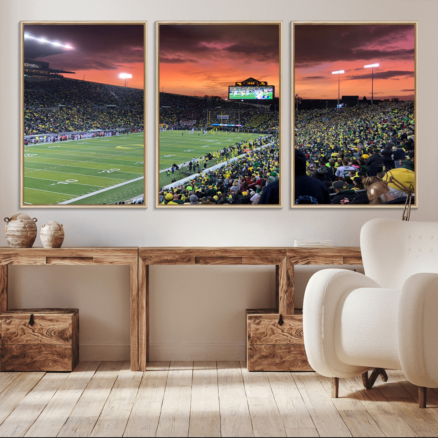 75065-MGV-CV-36X24-Eugene Autzen Stadium Canvas Wall Art Print – Sunset Over Iconic Football Field Wall Decor for Home