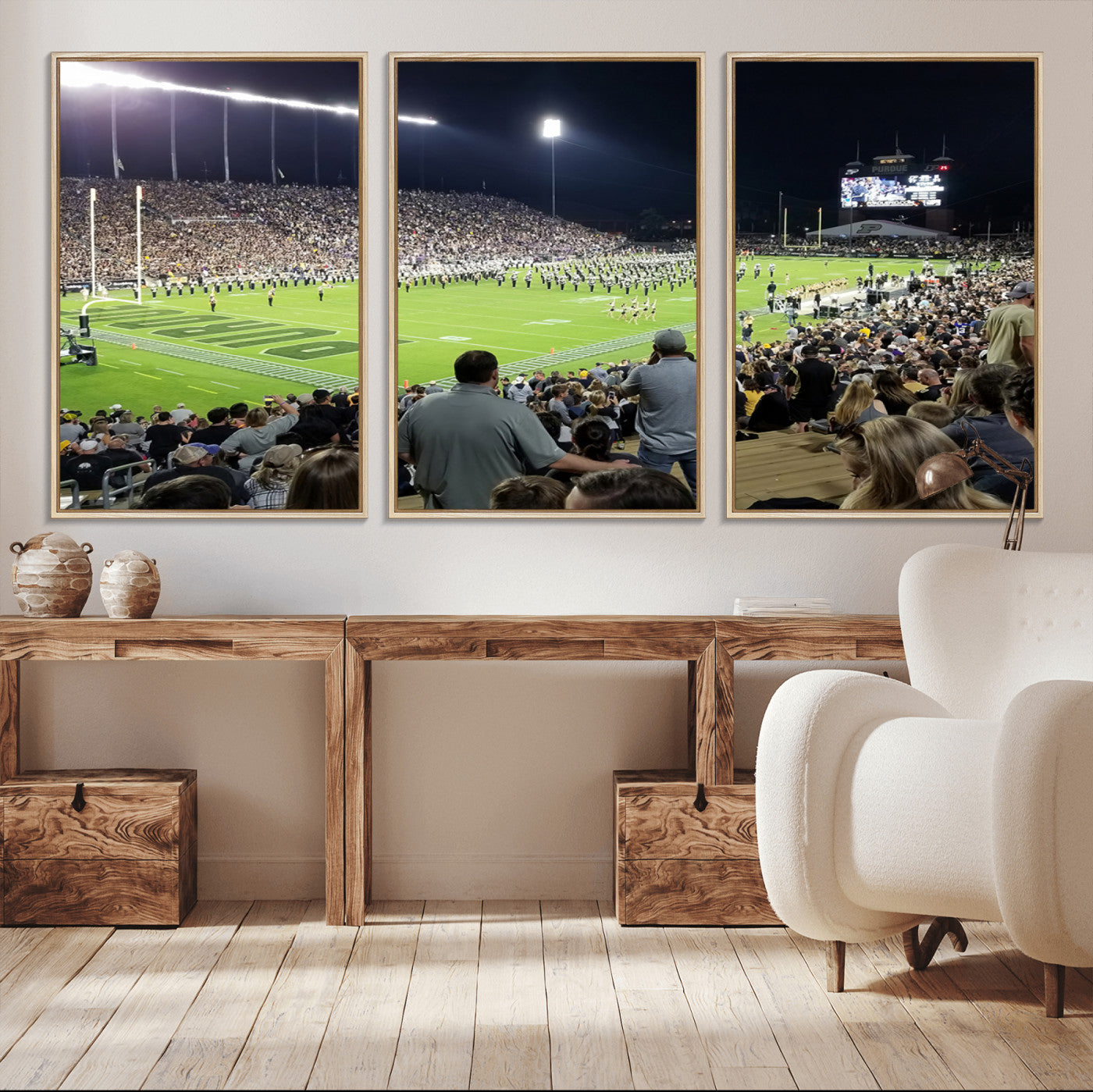 MGV-FC-60X30-3P - Purdue University Boilermakers Football Team Print - West Lafayette Ross-Ade Stadium Wall Art Canvas