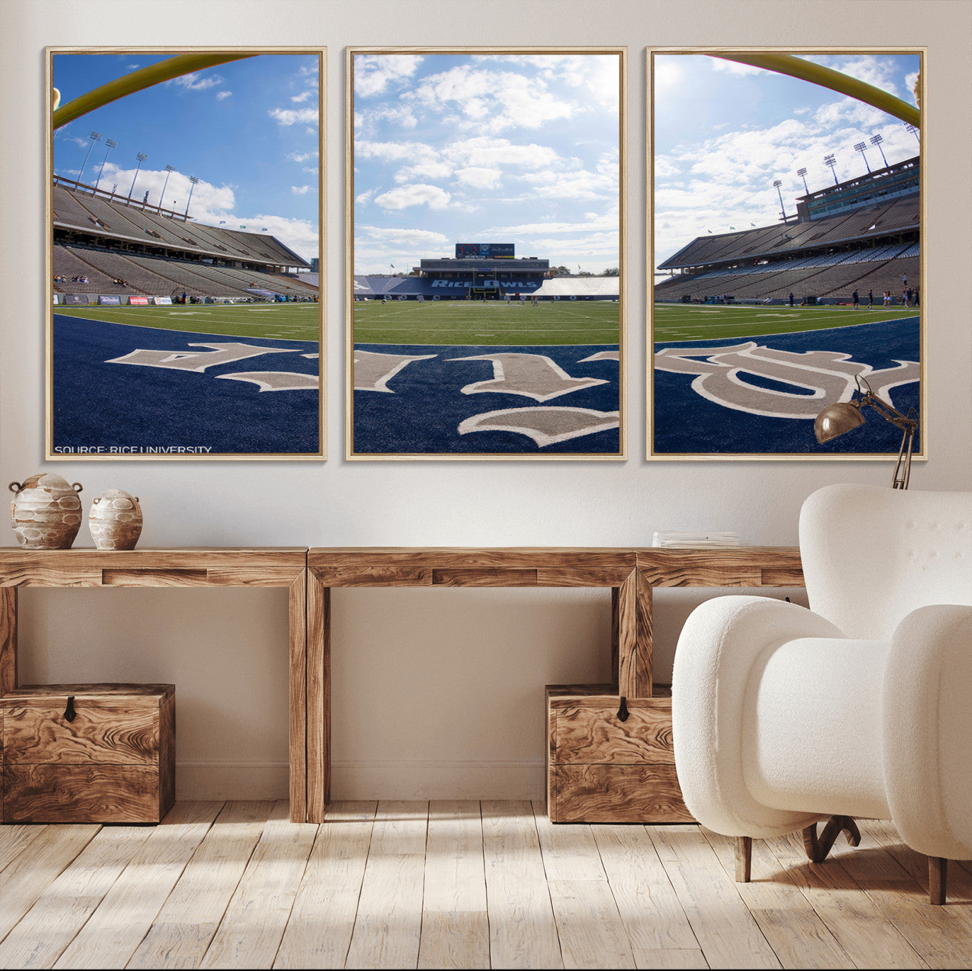 MGV-FC-60X30-3P - Rice University Owls Football Team Print - Houston Rice Stadium Wall Art Canvas Print