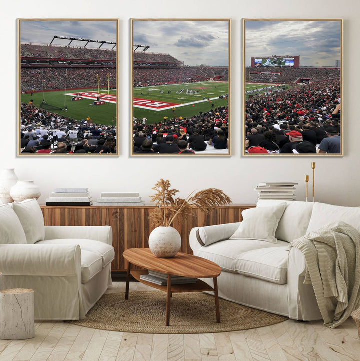 Premium canvas print depicting the Rutgers Scarlet Knights football at SHI Stadium, Piscataway.