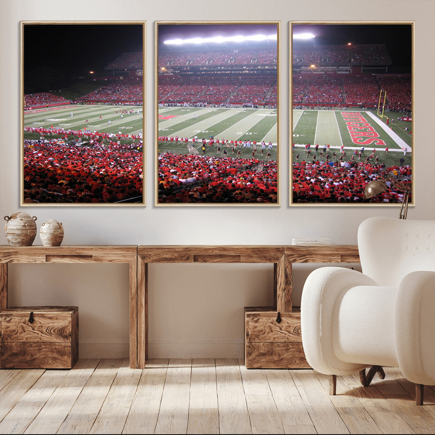 -Rutgers University Scarlet Knights Football Team Print - Piscataway SHI Stadium Wall Art Canvas