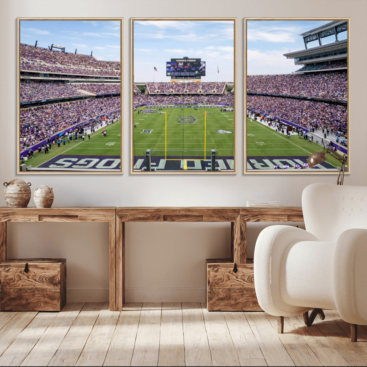 MGV-FC-60X30-3P - TCU Horned Frogs Football Team Print - Fort Worth Amon G. Carter Stadium Wall Art Canvas Print