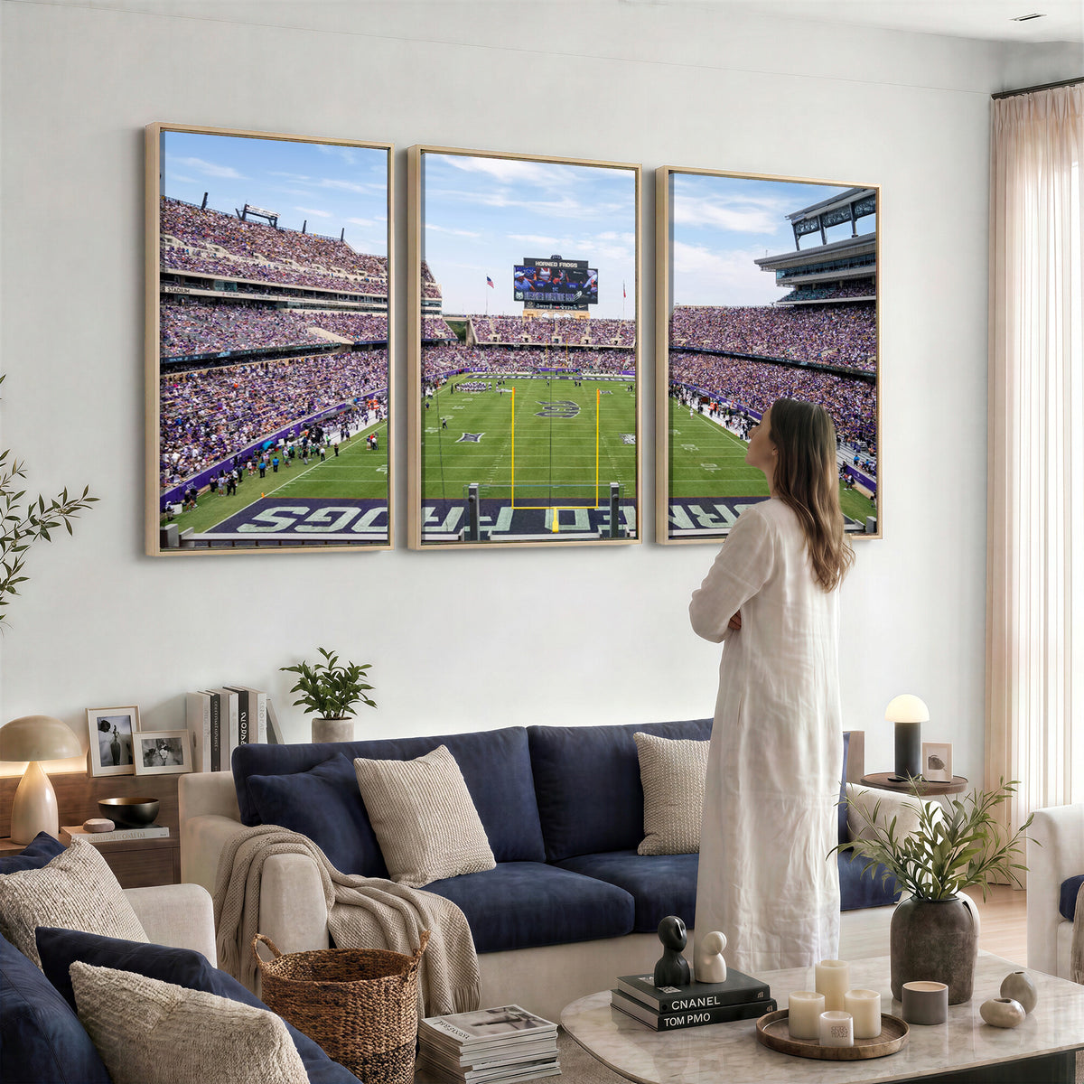 27650-PAN-FL-20X10 - TCU Horned Frogs Football Team Print - Fort Worth Amon G. Carter Stadium Wall Art Canvas Print