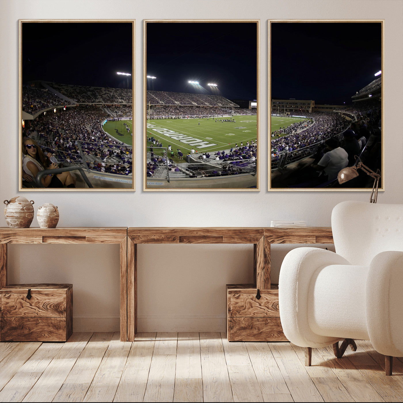 MGV-FC-60X30-3P - TCU Horned Frogs Football Team Print - Fort Worth Amon G. Carter Stadium Wall Art Canvas Print.