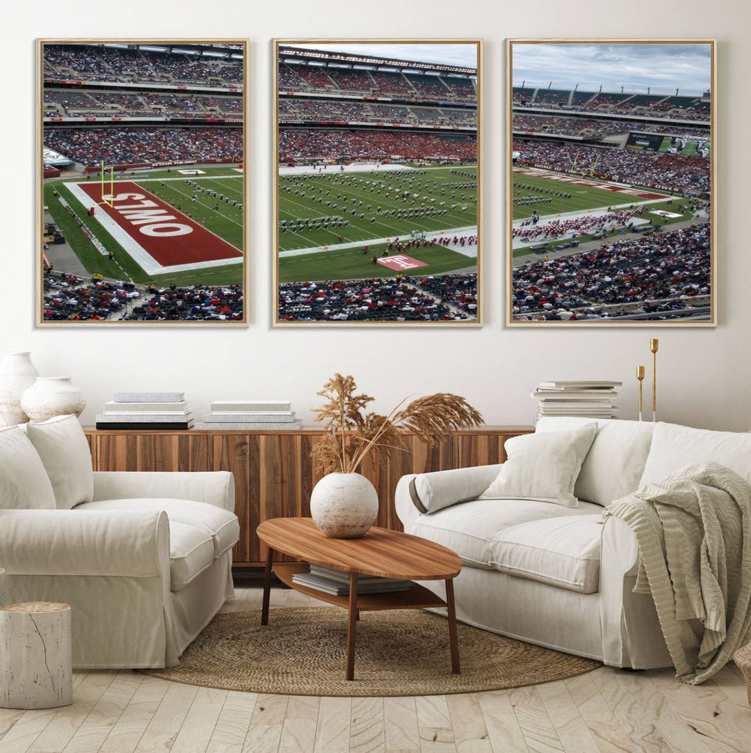 Aerial view wall art of Lincoln Financial Field during a Temple Owls game.