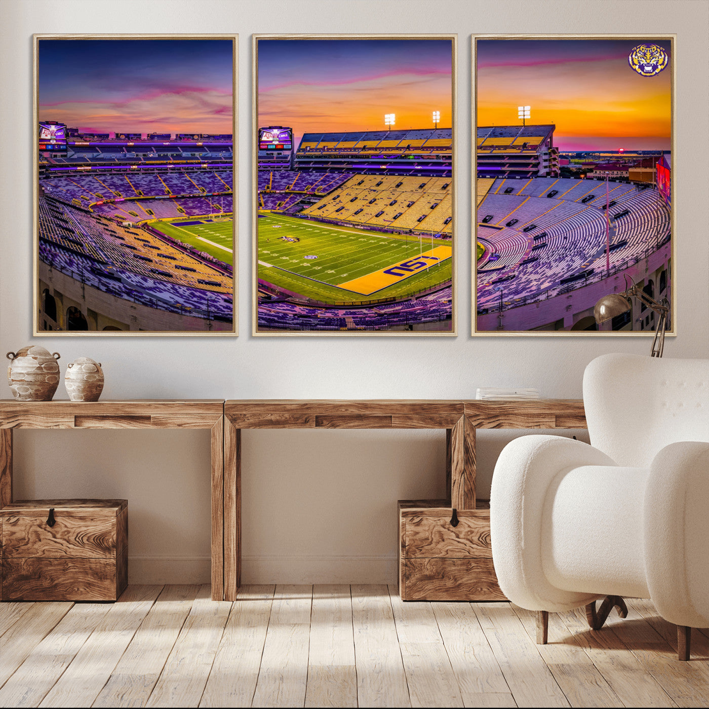 MGV-FC-60X30-3P - The Louisiana State University Tigers Football Team Print - Baton Rouge Tiger Stadium Wall Art