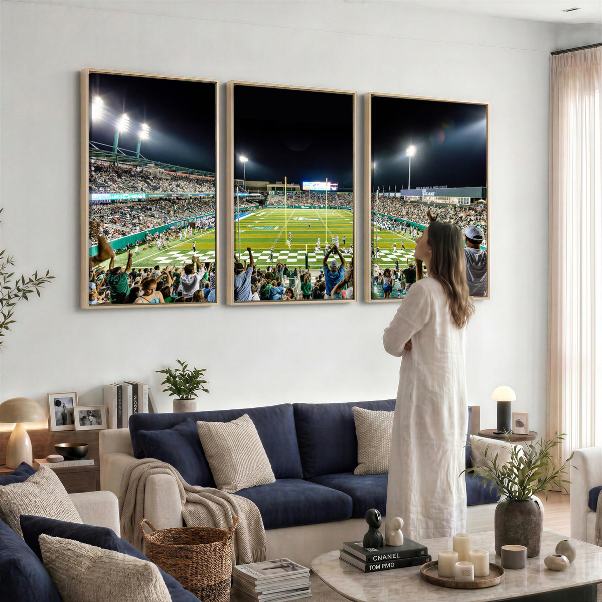 56448-MGV-CV-36X24 - The Tulane University Green Wave Football Team Print, New Orleans Yulman Stadium
