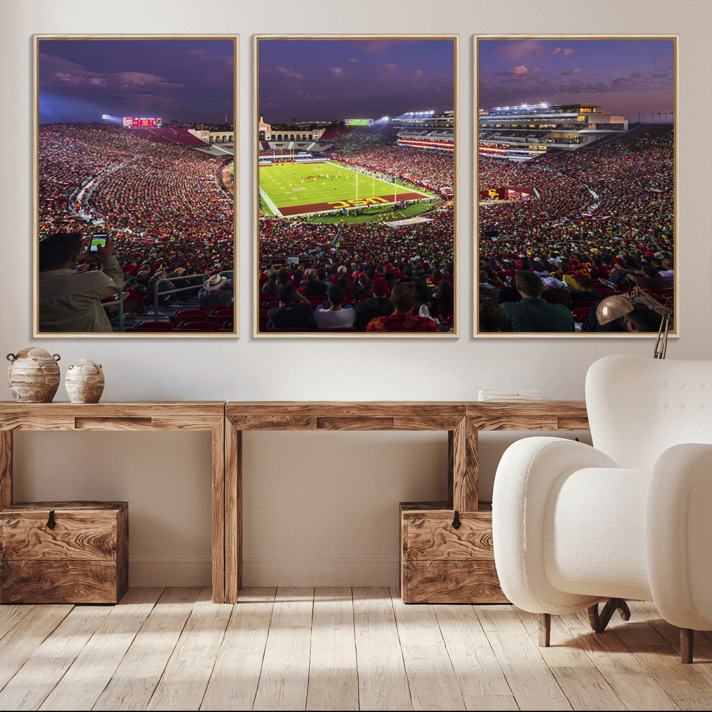 MGV-FC-60X30-3P - The University of Southern California USC Trojans Football Team Print - Los Angeles Memorial