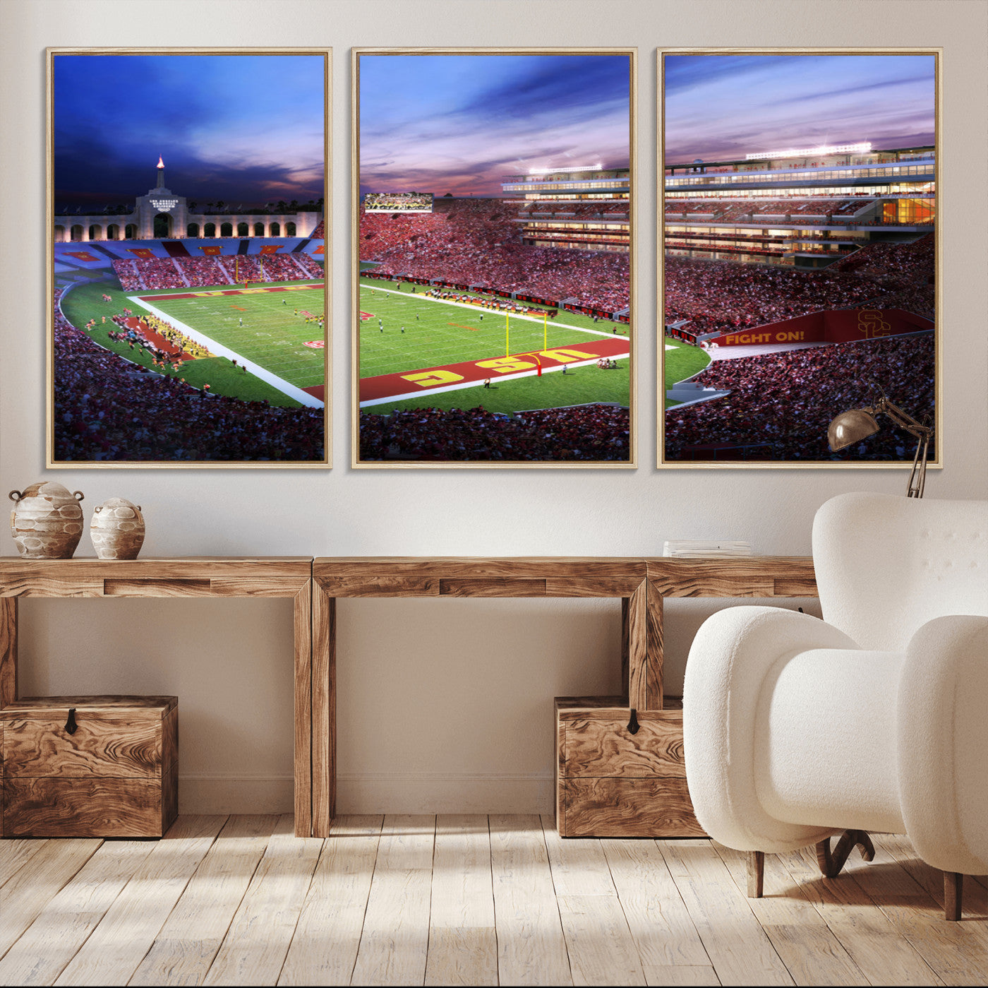MGV-FC-60X30-3P - The University of Southern California USC Trojans Football Team Print - Los Angeles Memorial