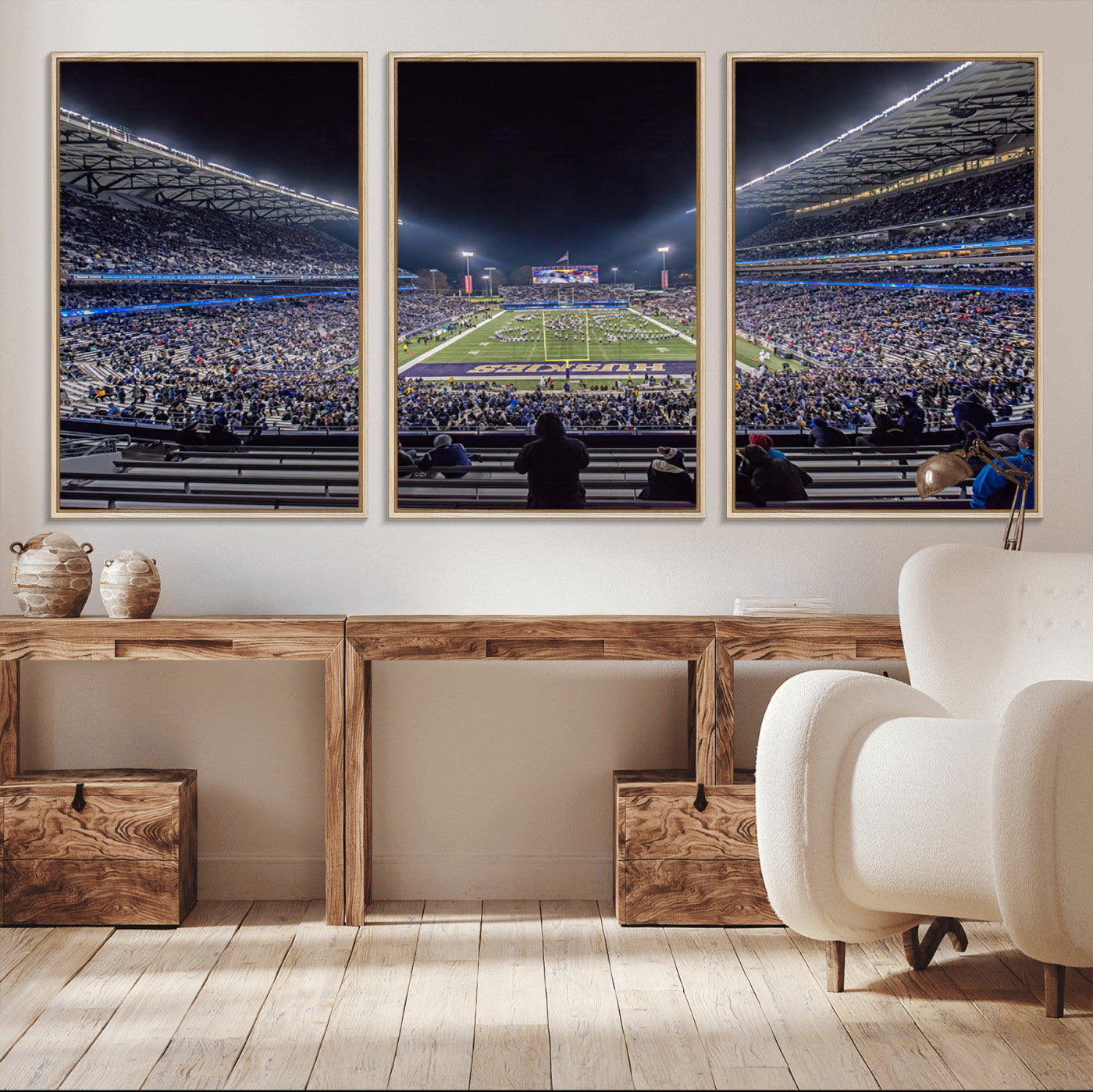 85780-MGV-FC-60X30-3P_Natural-The University of Washington Huskies Football Team Print - Seattle Husky Stadium Wall Art Canvas