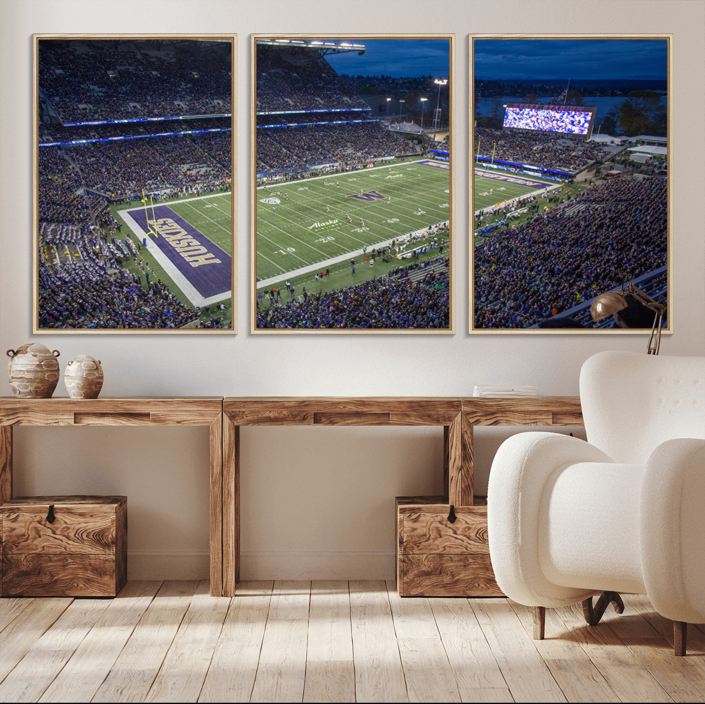 MGV-FC-60X30-3P - The University of Washington Huskies Football Team Print - Seattle Husky Stadium Wall Art Canvas
