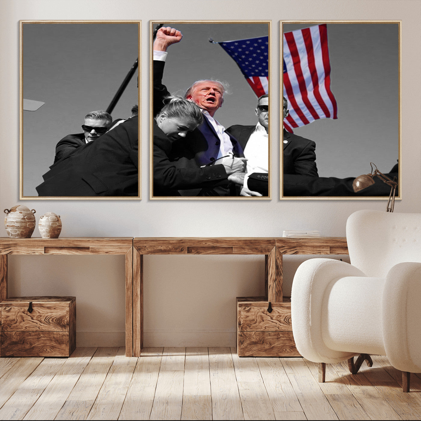 MGV-FC-60X30-3P - Donald Trump Assassination Attempt Wall Art Print, Trump Historic Footage - Iconic Reaction by Trump
