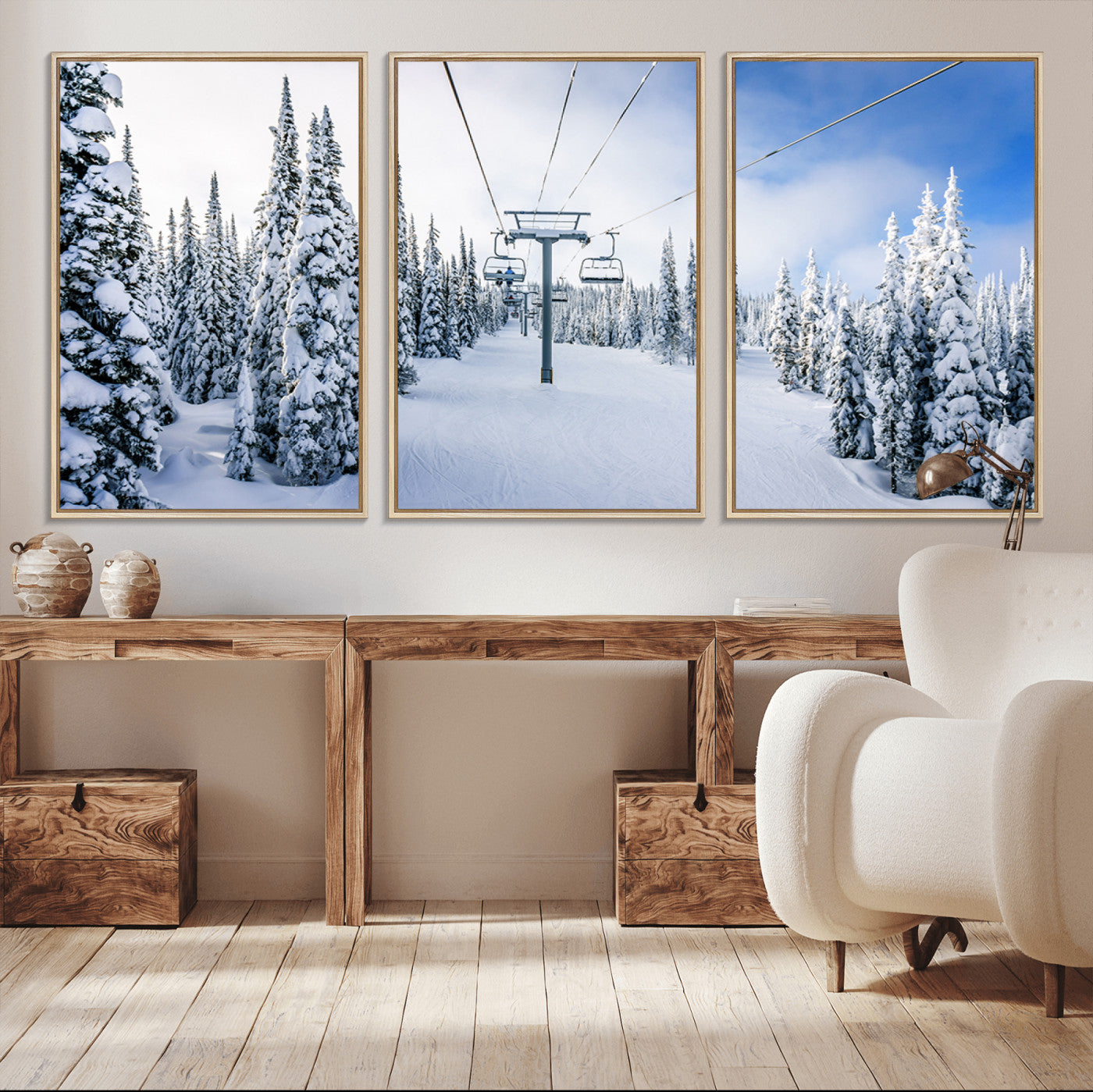 MGV-FC-60X30-3P - Winter Ski Lift Wall Art Print - Landscape Wall Art | Snowy Mountain Adventure | Perfect for Cabin