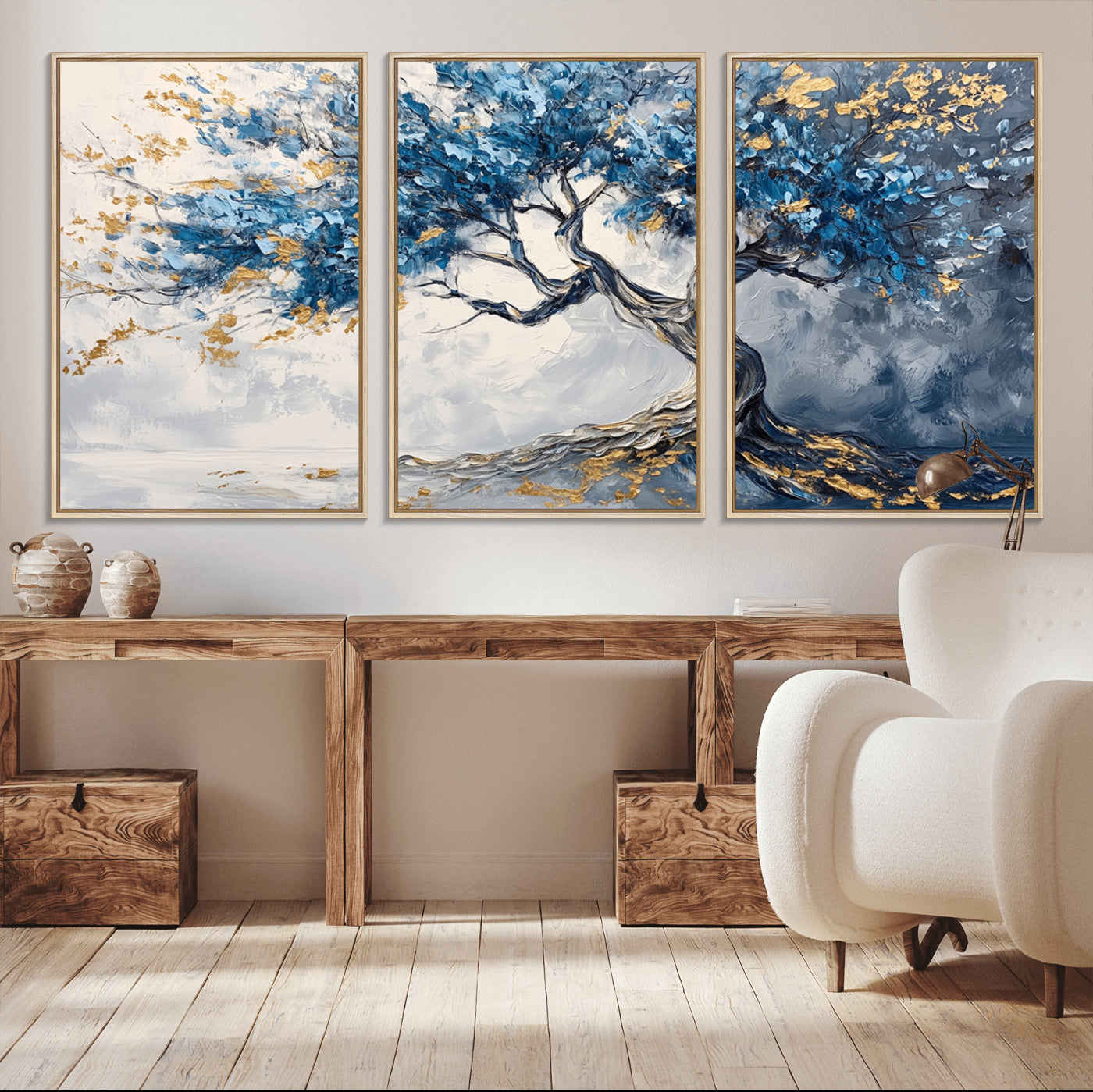 10259-MGV-FC-60X30-3P_Natural-Abstract Tree Painting Canvas Wall Art | Tree of Life Painting Wall Art Canvas Print