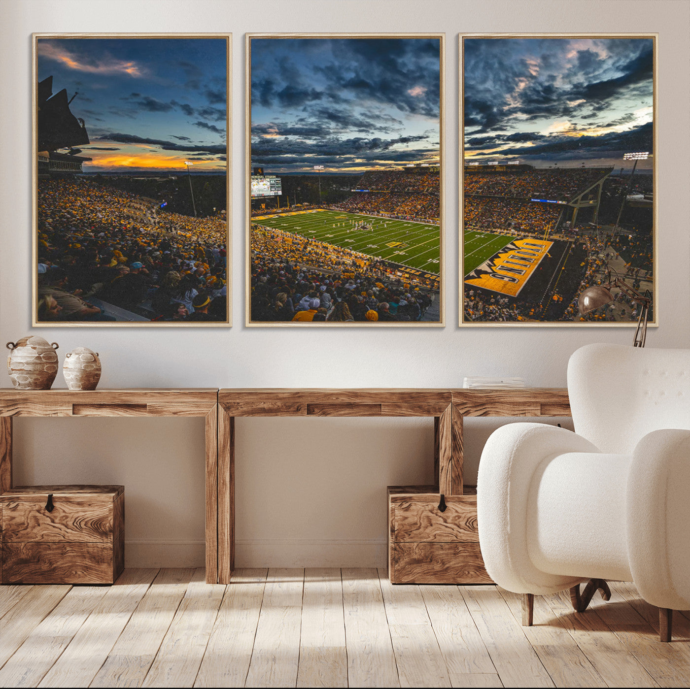 MGV-FC-60X30-3P - University of Wyoming Cowboys Football Team Print - Laramie War Memorial Stadium Wall Art Canvas