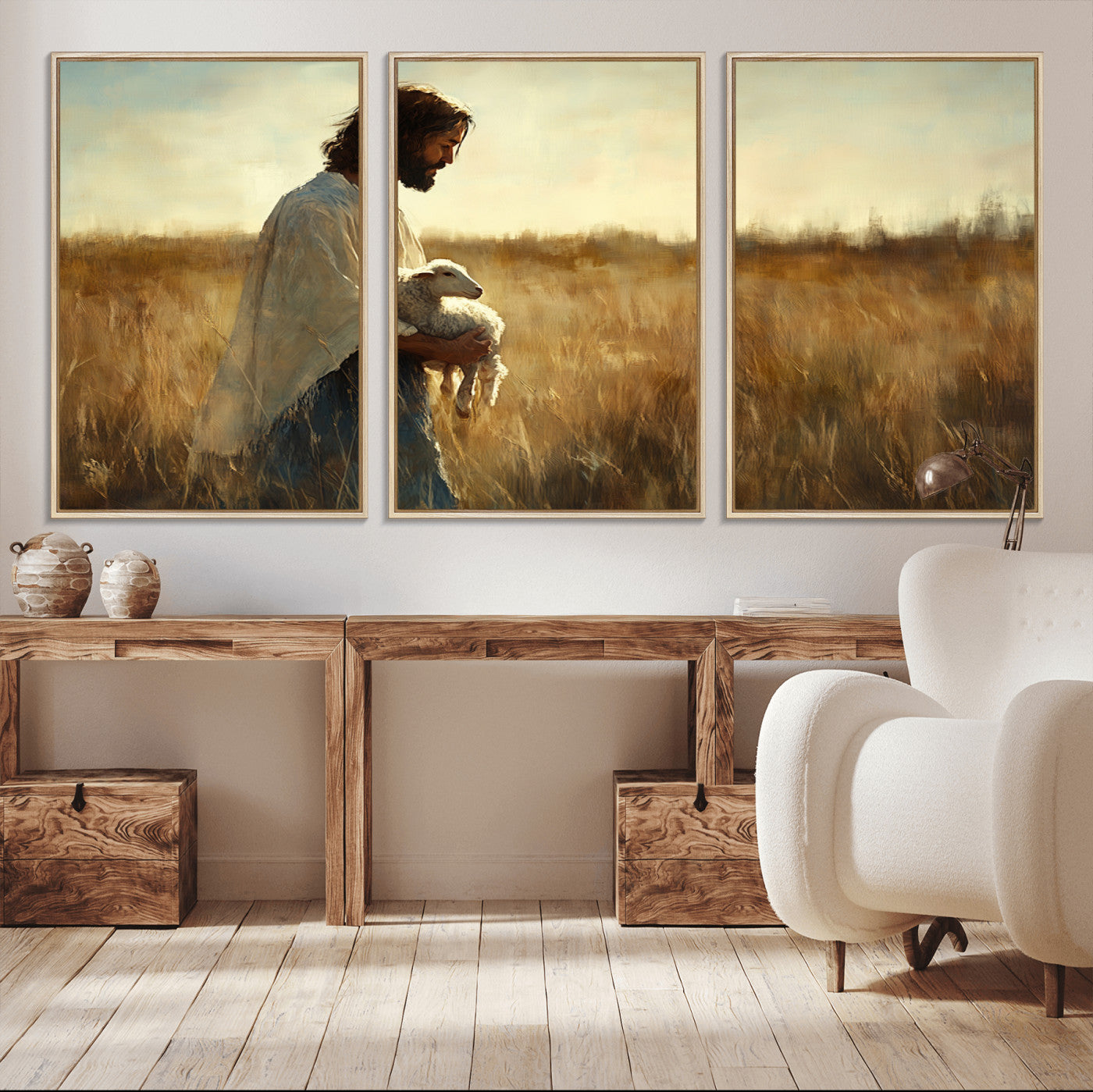 MGV-FC-60X30-3P - Jesus the Good Shepherd Wall Art Canvas Print - Inspirational Christian Religious Print for Prayer