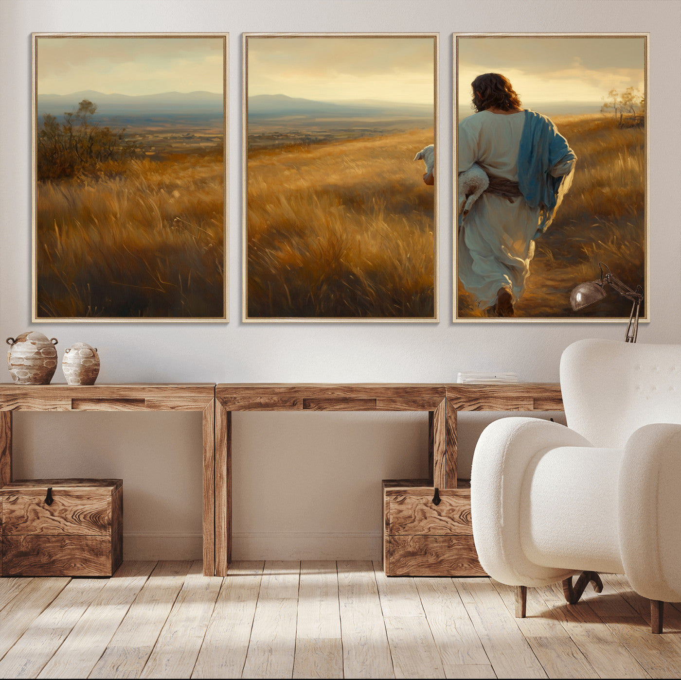 MGV-FC-60X30-3P - Jesus the Good Shepherd Wall Art Canvas Print - Inspirational Christian Religious Print for Prayer