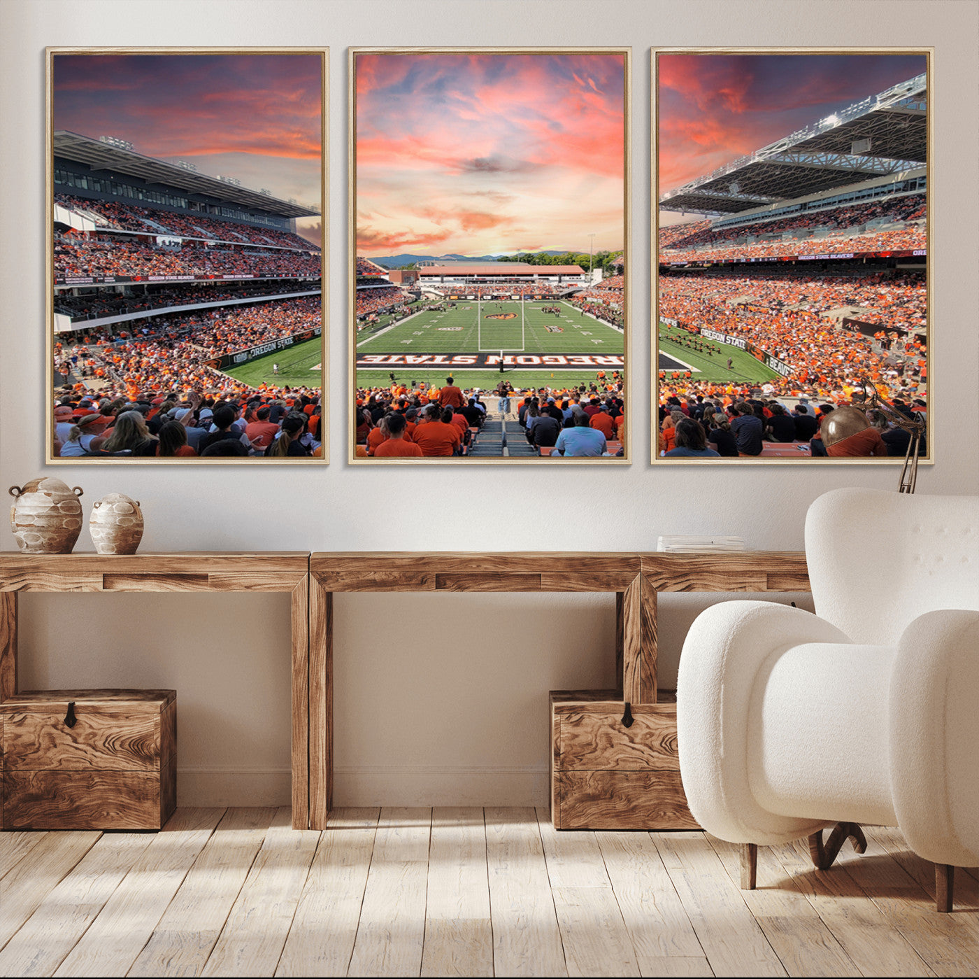 54167-MGV-FC-60X30-3P_Natural-Oregon State Beavers Football Team Print - Corvallis Reser Stadium Wall Art Canvas Print