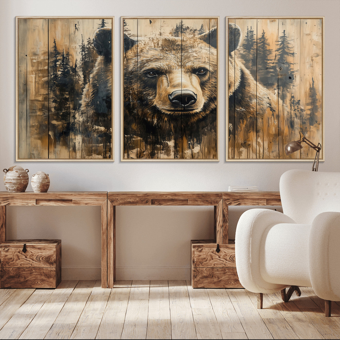 MGV-FC-60X30-3P - Majestic Grizzly 399 Bear Wall Art | 3-Panel Rustic Canvas Print for Living Room, Office, or Cabin