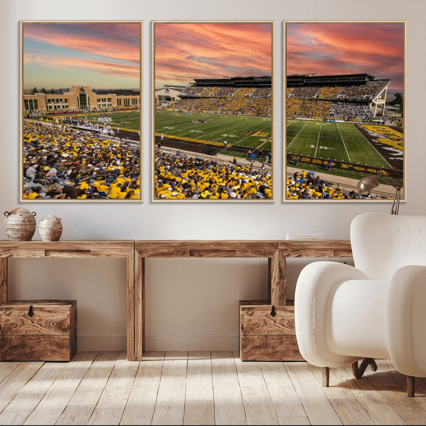 90508-MGV-FC-60X30-3P_Natural-University of Wyoming Cowboys Football Team Print - Laramie Jonah Field War Memorial Stadium Wall