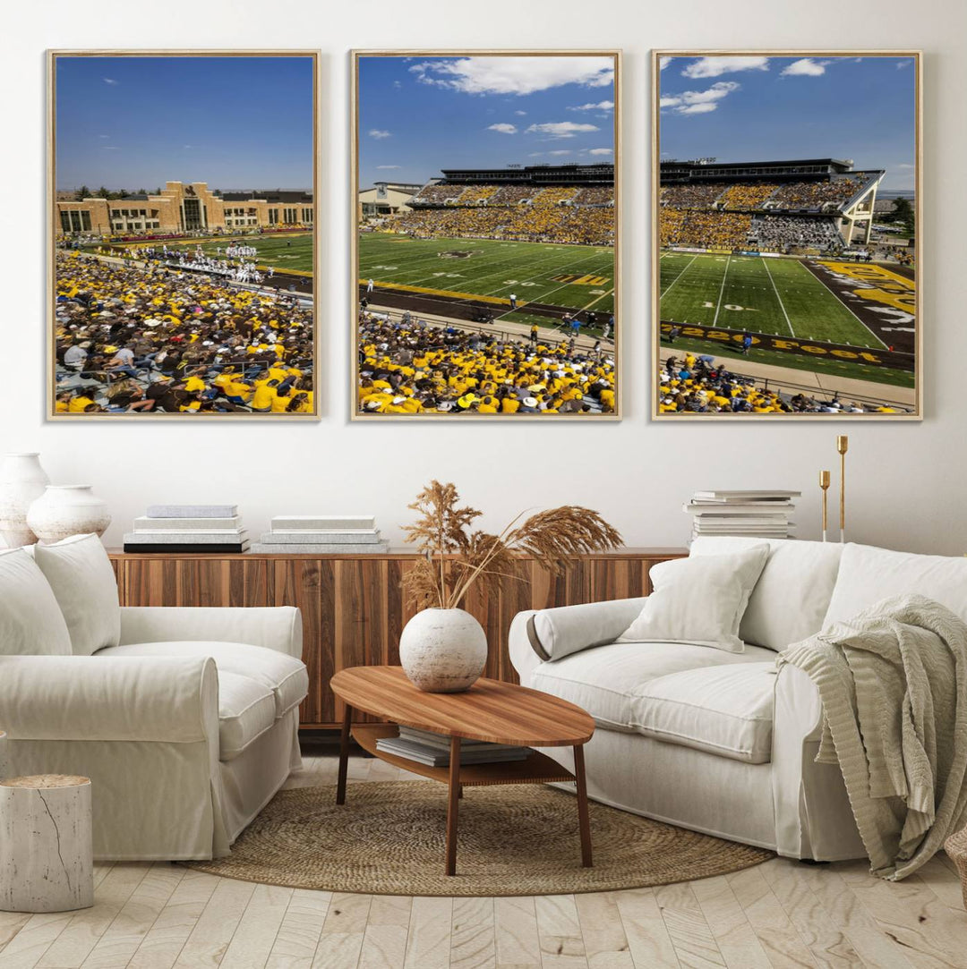 Aerial view of University of Wyoming Cowboys game at Jonah Field, perfect for a giclee canvas print.