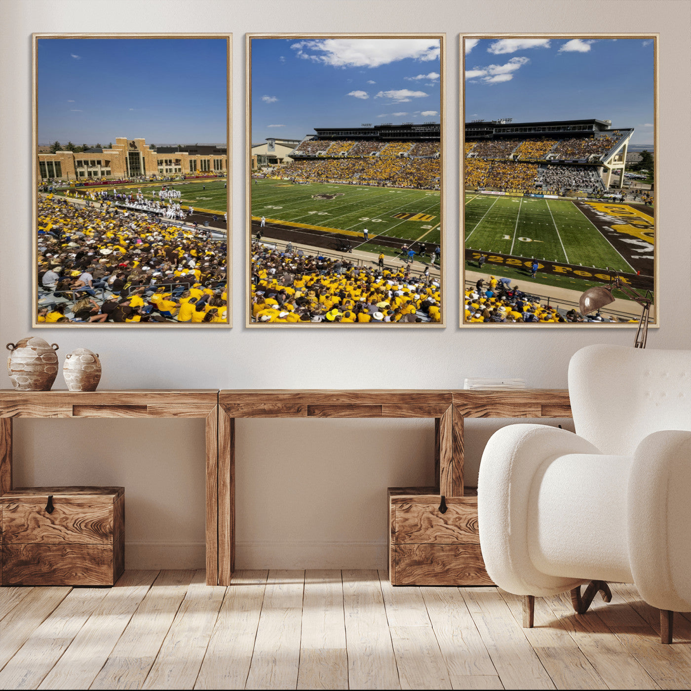 MGV-FC-60X30-3P - University of Wyoming Cowboys Football Team Print - Laramie Jonah Field War Memorial Stadium Wall