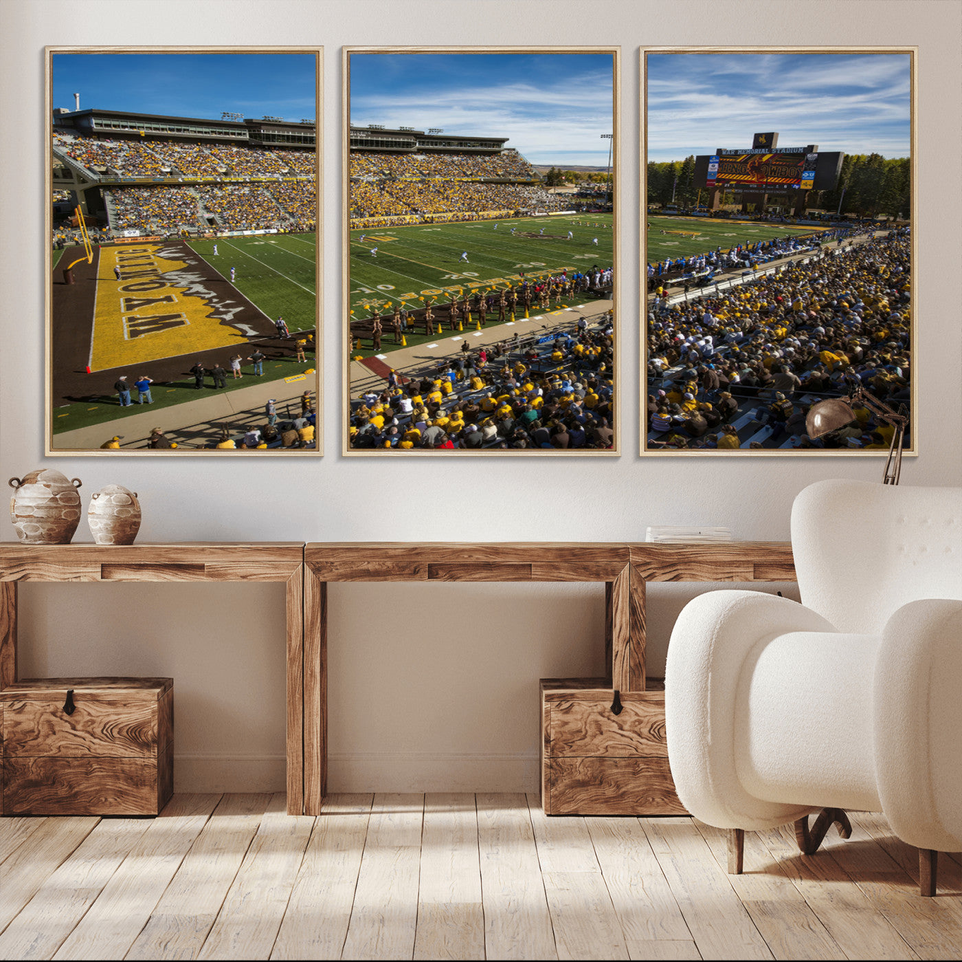 MGV-FC-60X30-3P - University of Wyoming Cowboys Football Team Print - Laramie Jonah Field War Memorial Stadium Wall