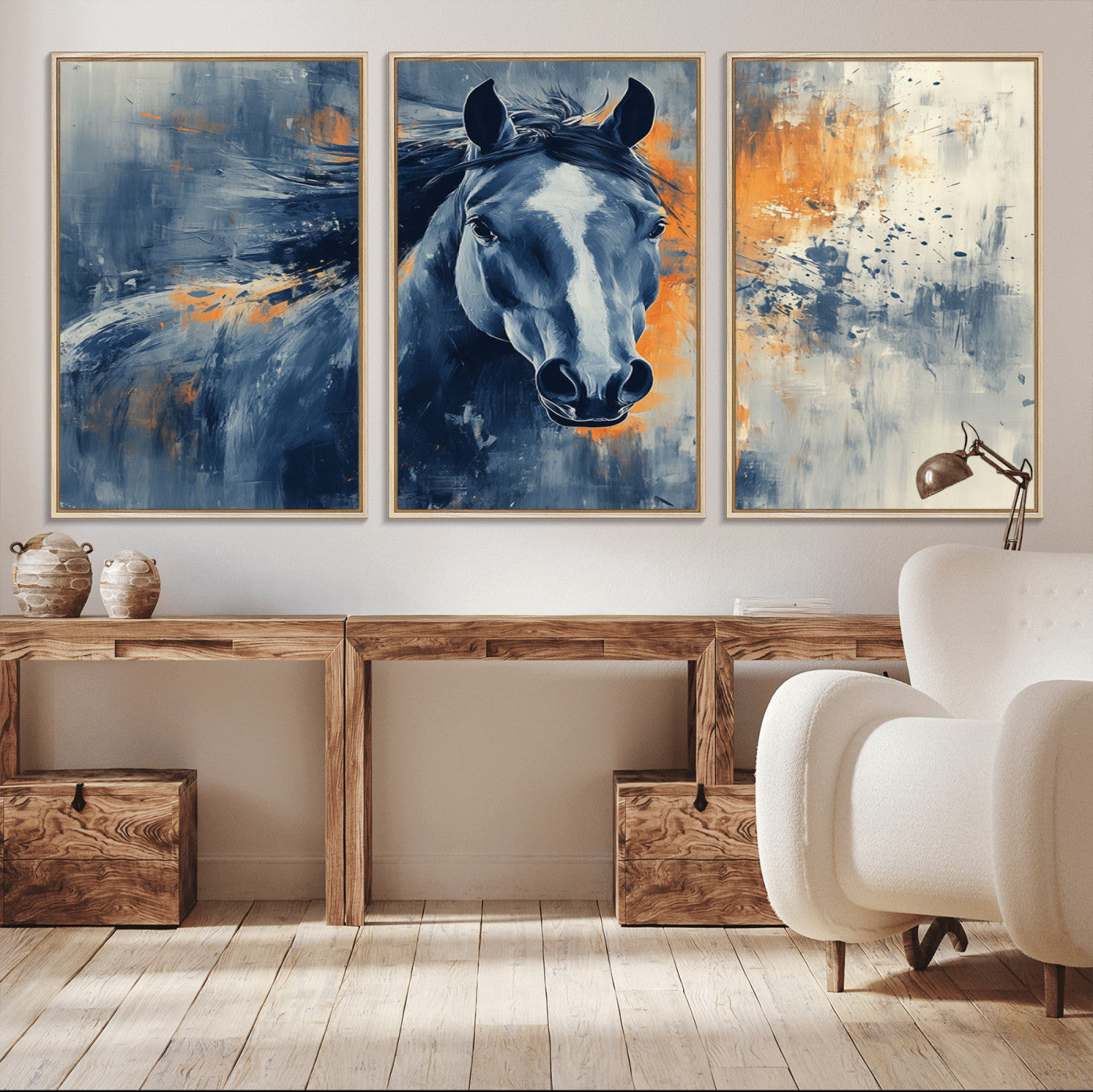 MGV-FC-60X30-3P - Abstract Blue Horse Wall Art Print Canvas | Horse Wall Art Print | Western Decor for Farmhouse |