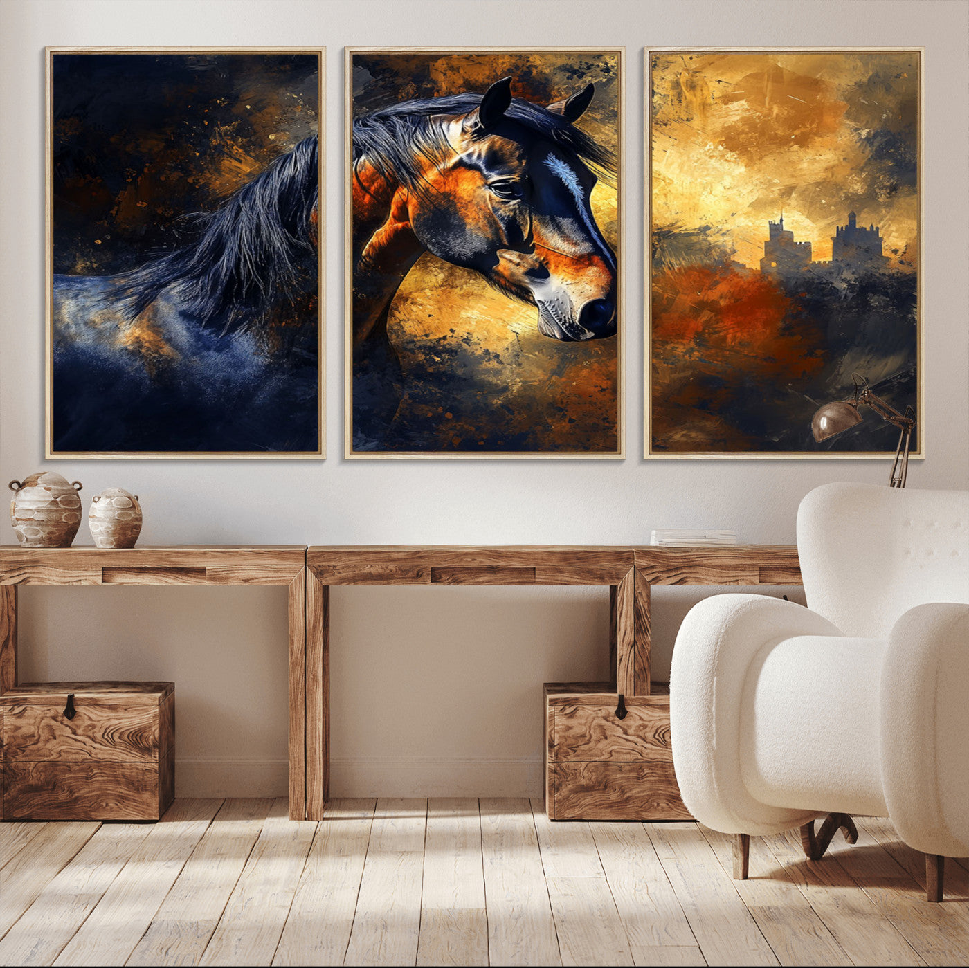 MGV-FC-60X30-3P - Abstract Horse Art Print - Abstract Canvas Wall Art | Perfect for Rustic Farmhouse, Modern, or
