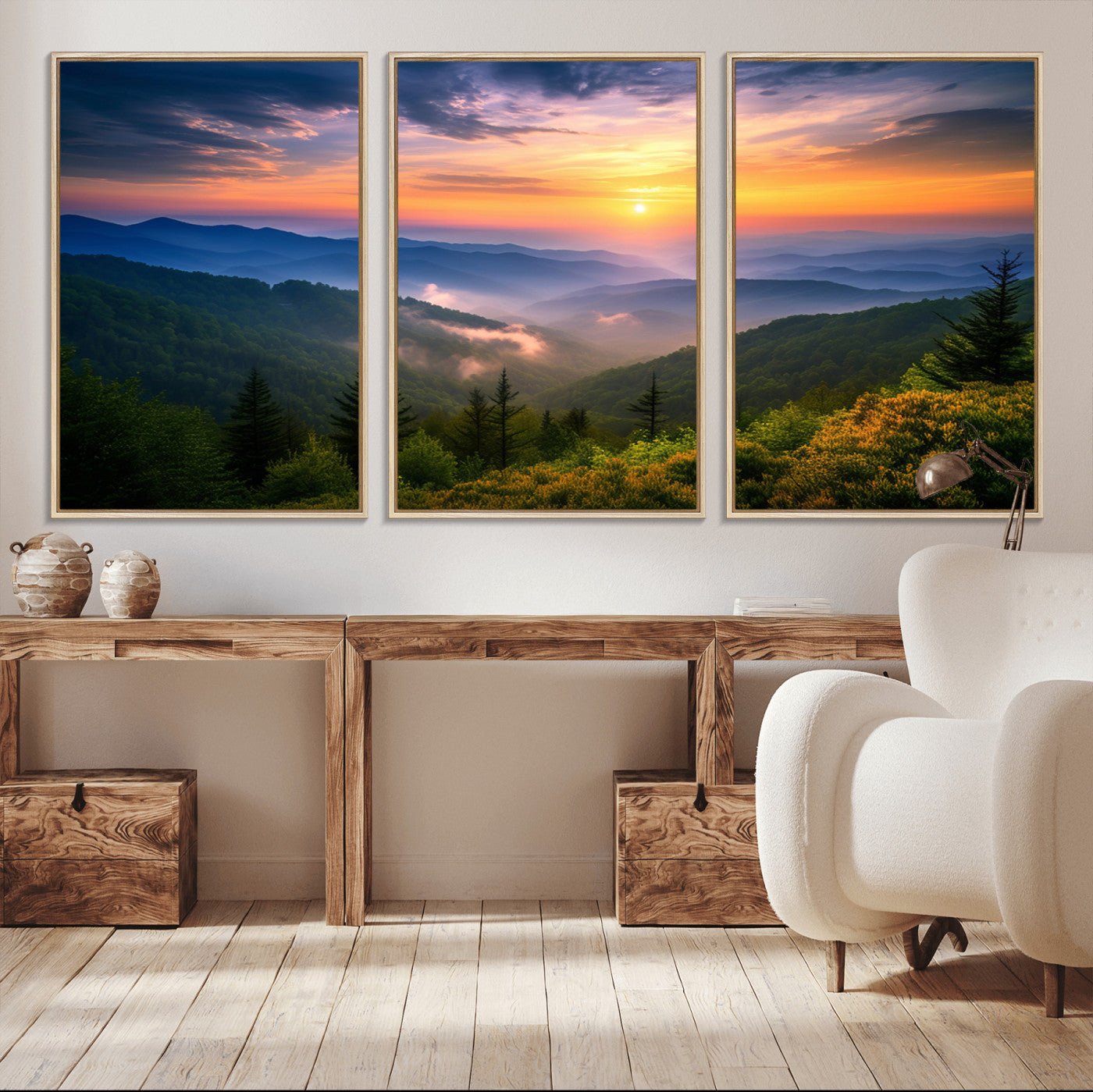 MGV-FC-60X30-3P - Majestic Mountain Sunrise Print | Landscape Wall Art | Canvas Print Ready to Hang | Farmhouse Wall