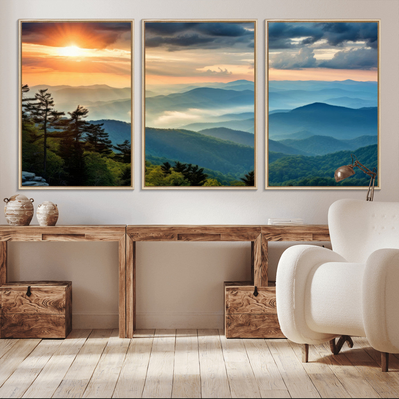 MGV-FC-60X30-3P - Sunrise Over Mountain Range Wall Art Canvas Print, Farmhouse Wall Decor, Cabin Wall Art