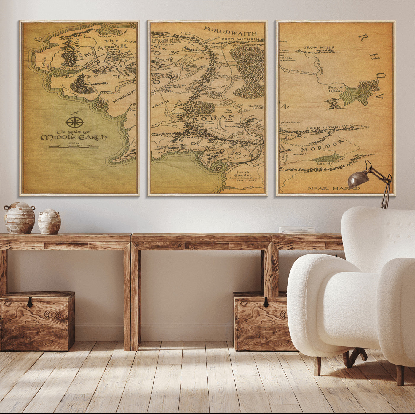 65656565-MGV-CV-36X24-Middle Earth Map Canvas Wall Art – Vintage Fantasy Map Print, Decor for Home Library or Office