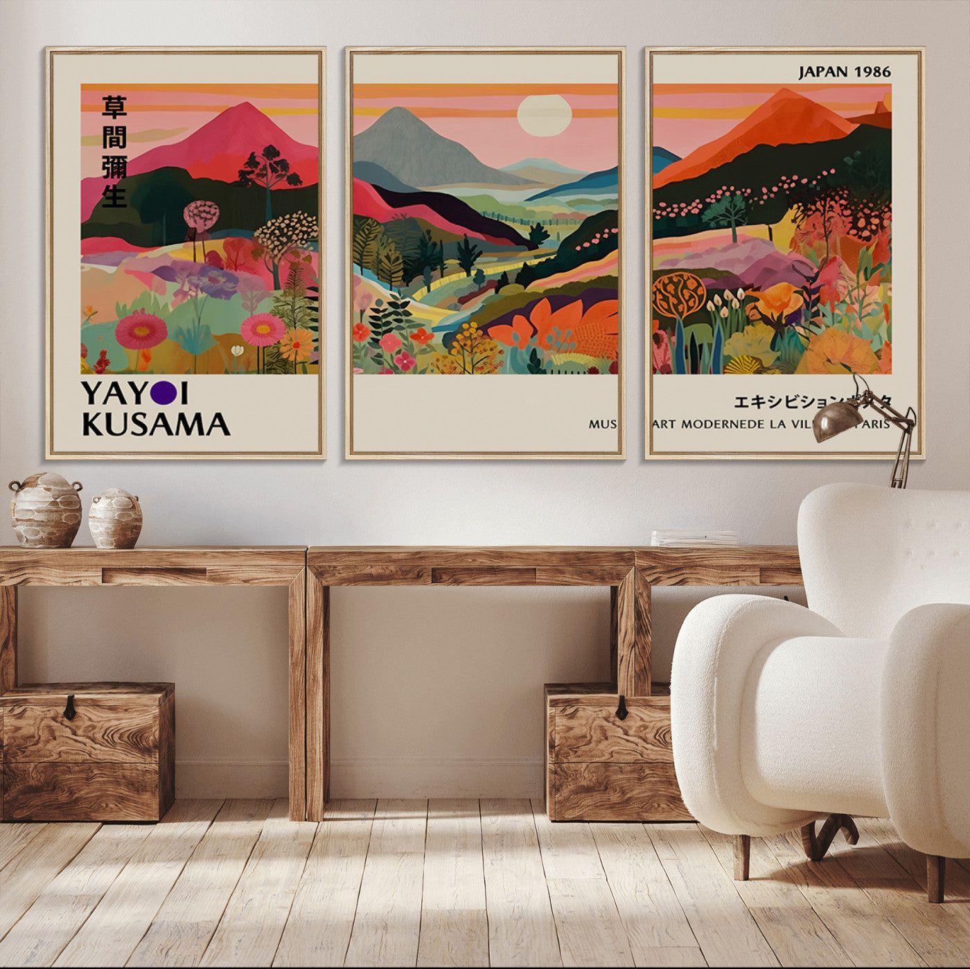 74839-MGV-FC-60X30-3P_Natural-Yayoi 1986 Wall Art Print – Vibrant Sabi Sabi Japanese Abstract Design Contemporary Colorful Artwork for Home Office