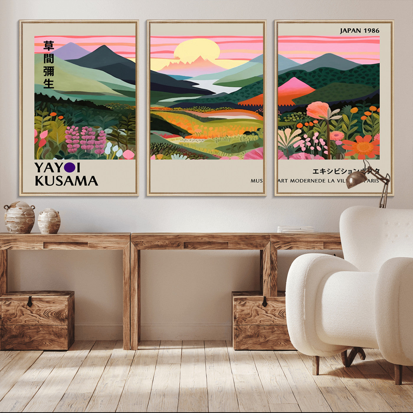 85192-MGV-CV-36X24-Yayoi Kusama 1986 Wall Art Print – Vibrant Abstract Japanese Wabi Sabi Design Modern Colorful Artwork for Home Office