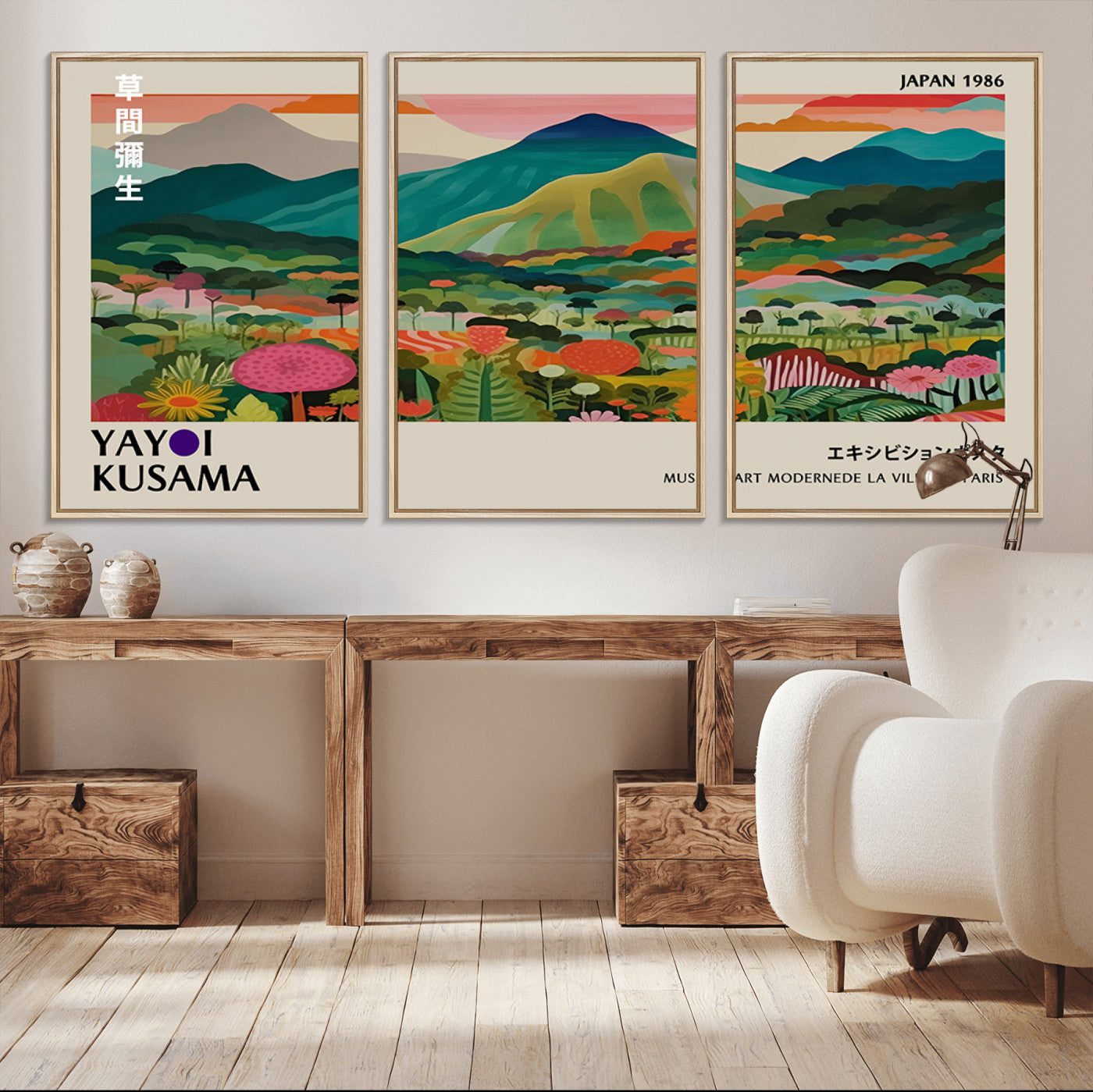 MGV-FC-60X30-3P - Yayoi Kusama Japan 1986 Canvas – Yayoi Kusama Wabi Sabi Japanese Wall Art Print - Vibrant Abstract