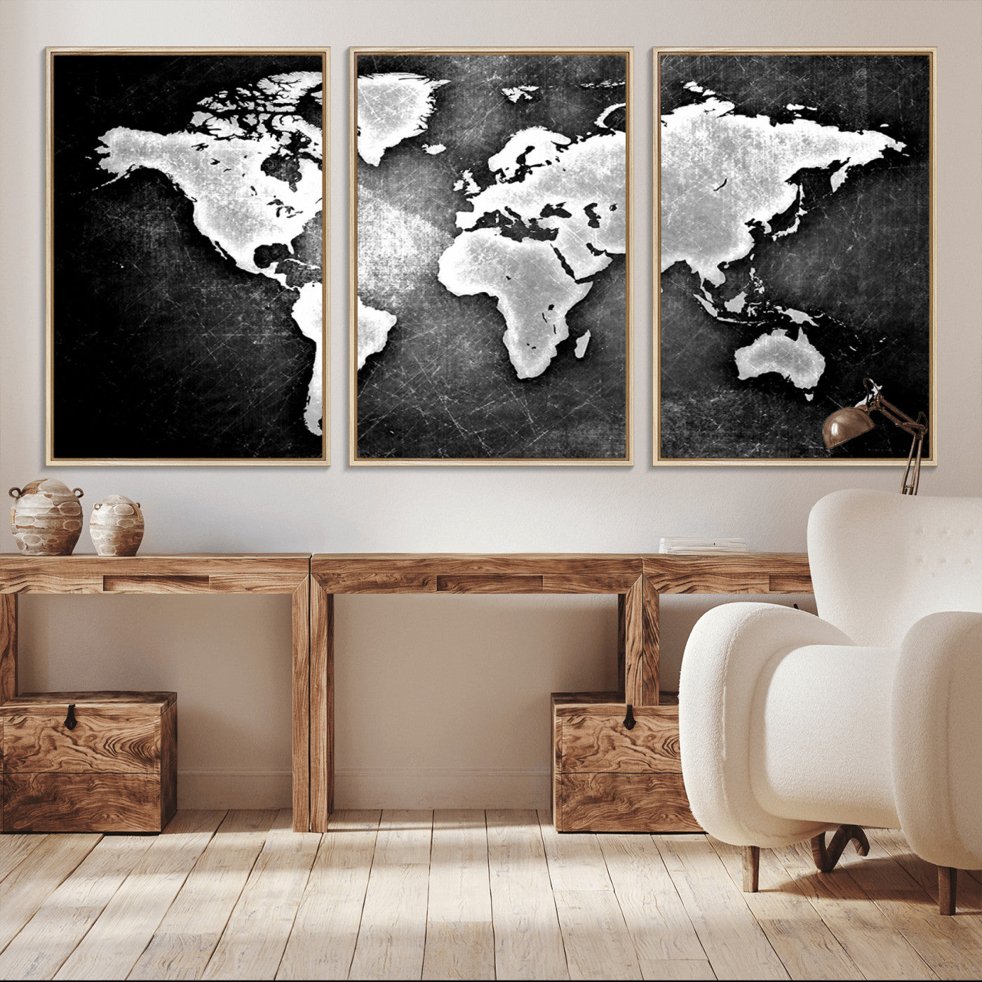 MGV-FC-60X30-3P - World Map Wall Art Canvas Print – Framed Wall Art for Anniversary Gift or Home Adventure Decor