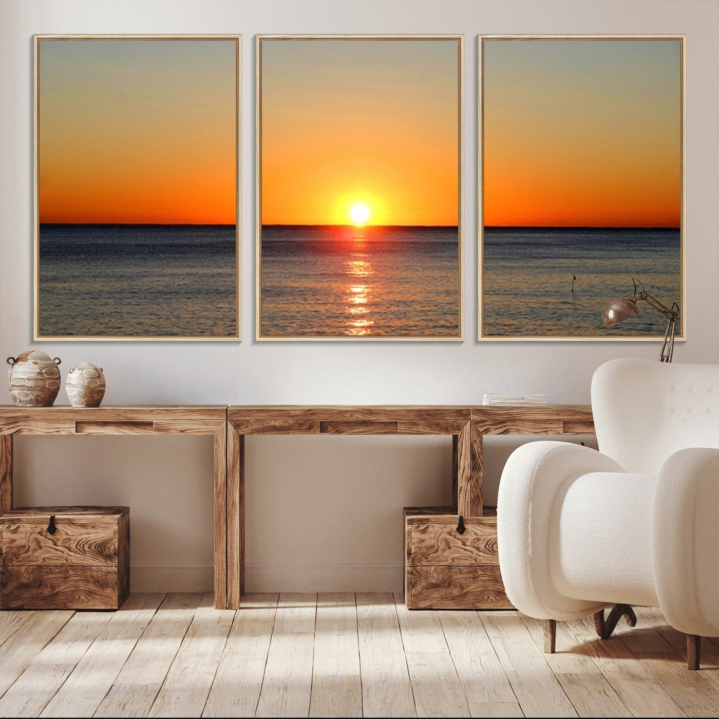 54676-MGV-CV-36X24-Golden Horizon Sunset Over Ocean Wall Art Canvas Print – Tropical Beach Canvas Wall Art – Giclee