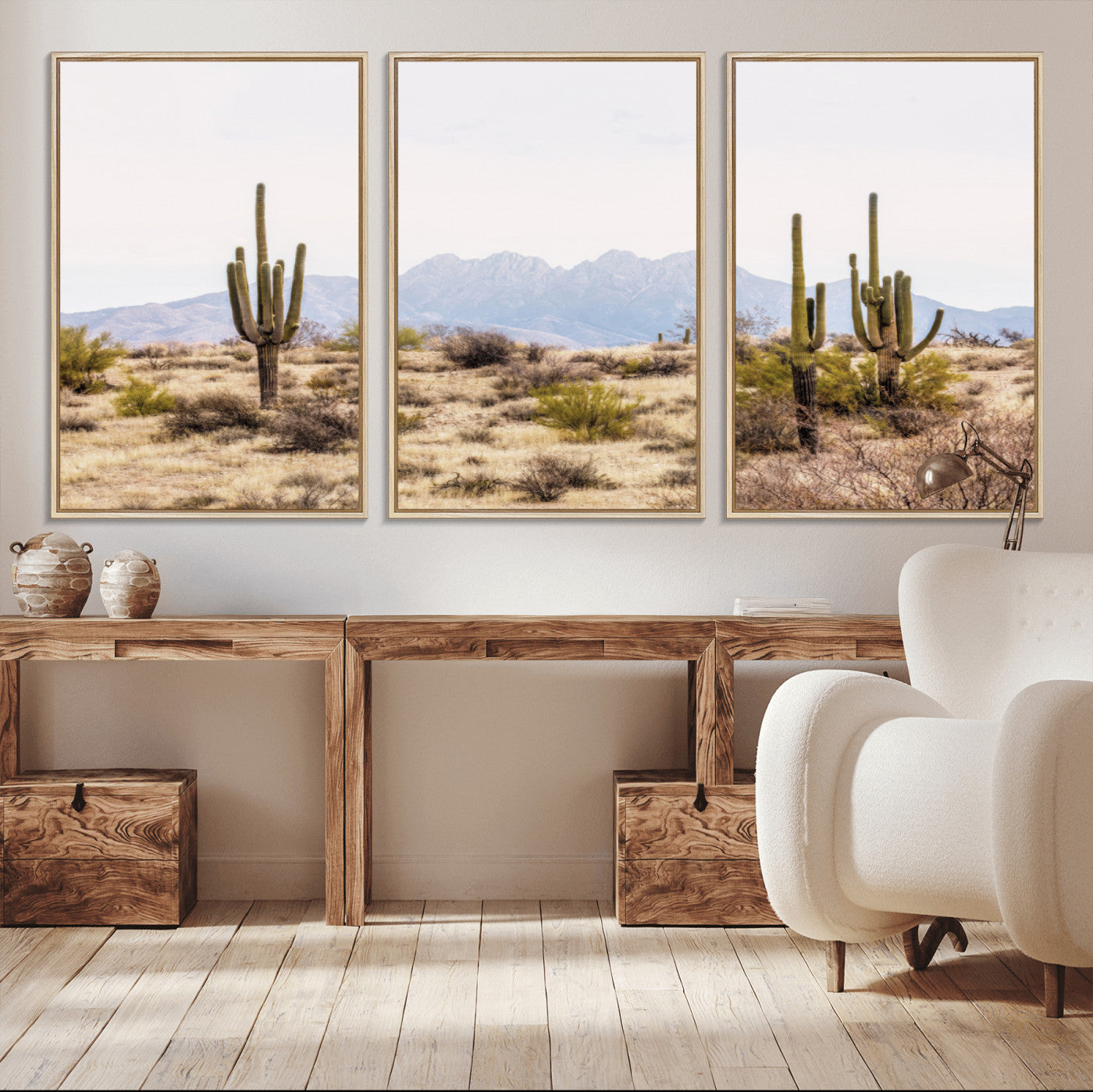 97436-MGV-CV-36X24-Desert Cactus Canvas Wall Art – Serene Southwestern Arizona Landscape with Majestic Mountains -