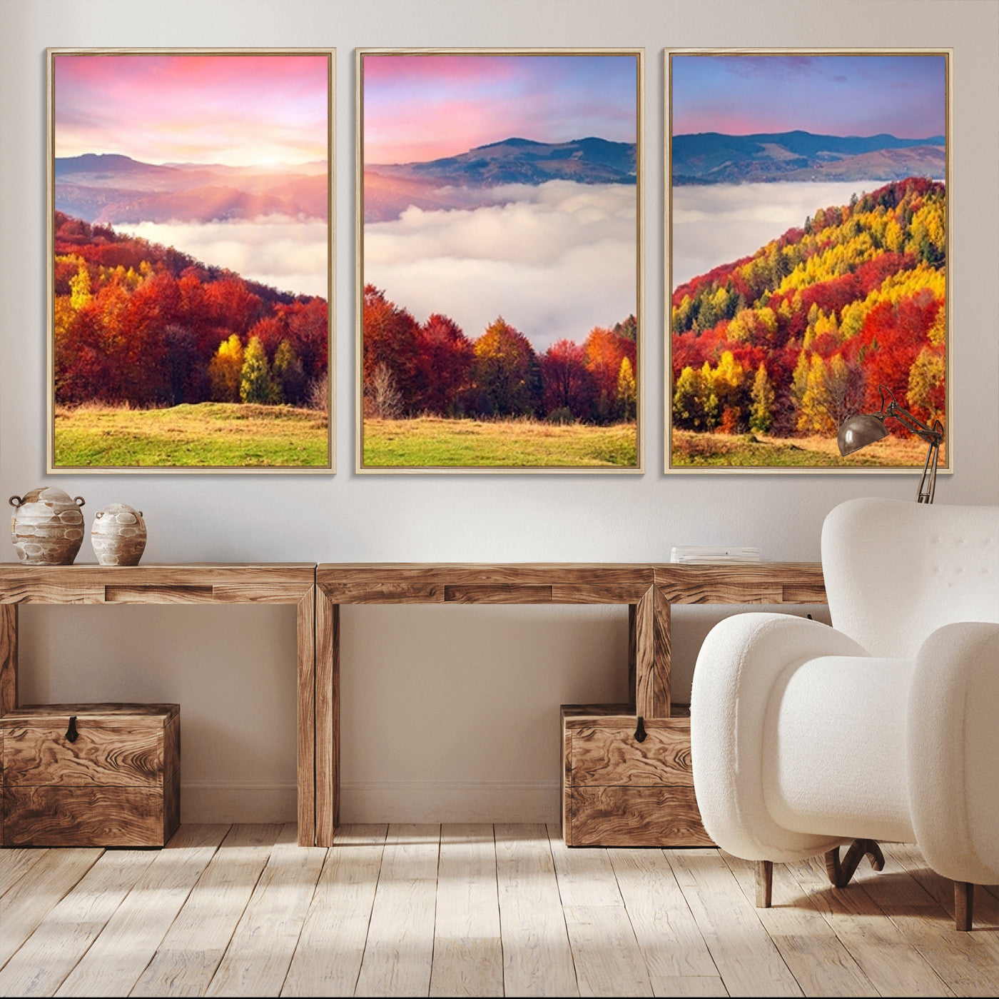 -Autumn Mountain Foggy Landscape Wall Art Canvas Print | Beautiful Forest Canvas Print | Misty