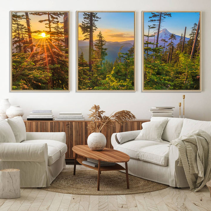 The kitchen features a Red Leaves on Trees landscape canvas print, perfect for nature lovers.